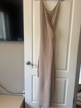 ByEgreis Taupe Bouclé Knit Wrap Maxi Robe